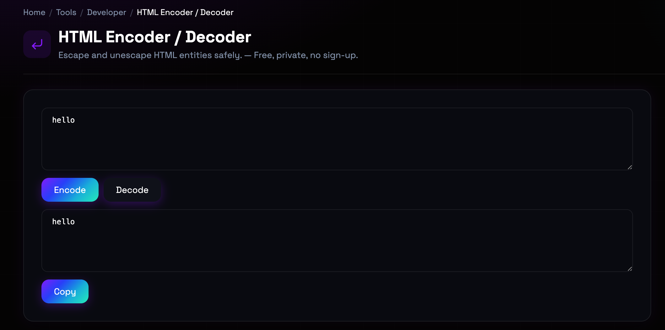 How to use HTML Encoder / Decoder online — free, fast, and private